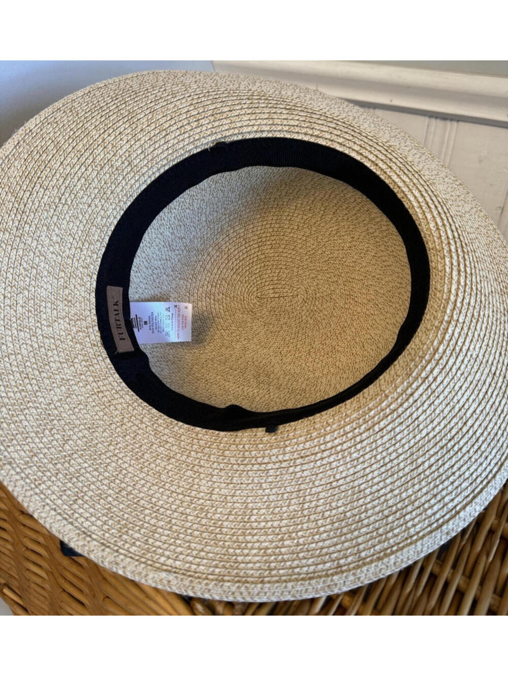Furtalk Woven Straw Sun Hat Wide Brim, Grosgrain Ribbon Band, Adjustable SZ L - Picture 4 of 4